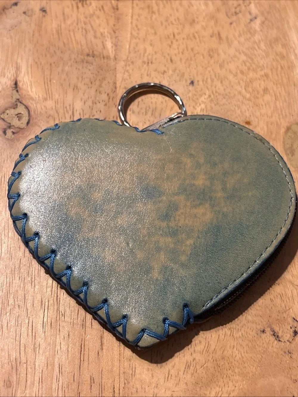 Handcrafted Heart Key & Coin Holder in Teal with Pink Floral Accents